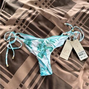 Cosita Linda Floral Print Bikini Bottom - Blue and White, M